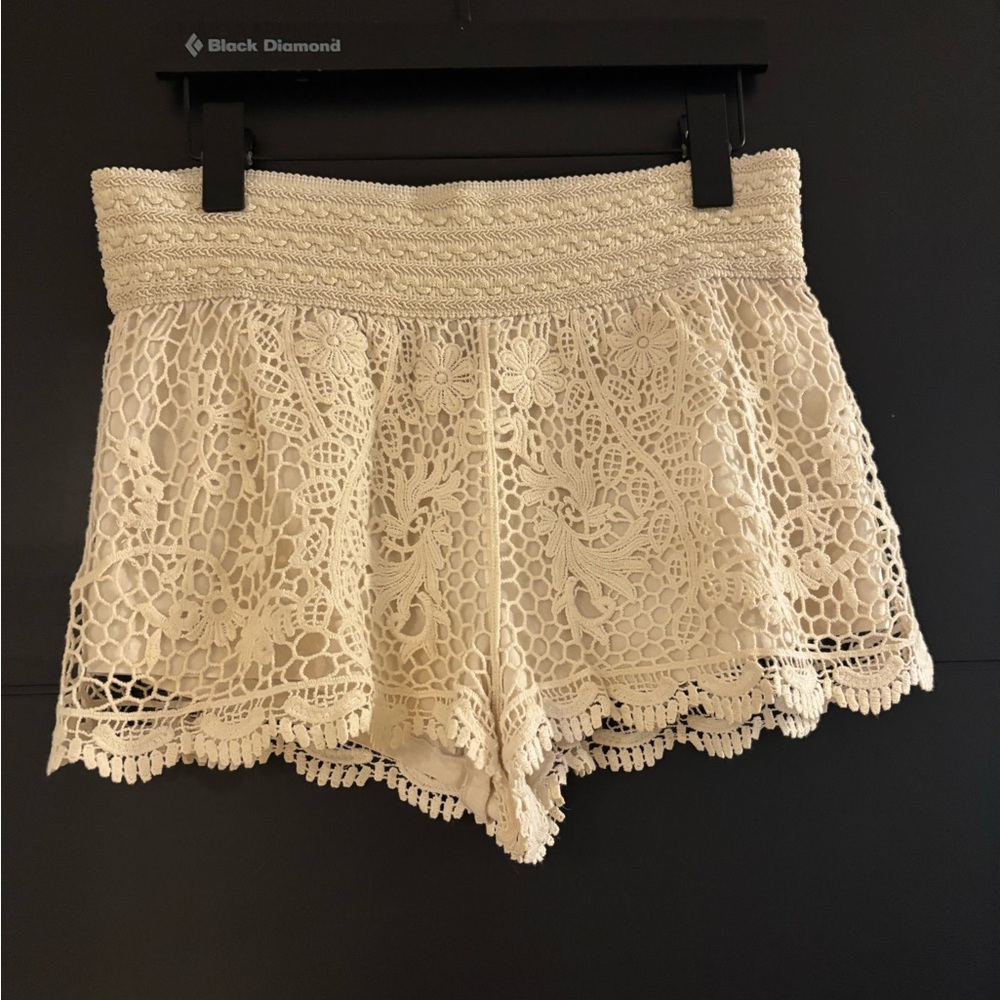 Topshop Cream High Waist Lace Shorts